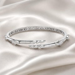 1.23 Carat Natural Marquise Diamond Bypass Cuff Bangle 18K White Gold