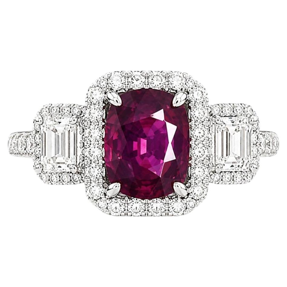 1.23 Carat No Heat Ruby & Diamond Ring in 18k White Gold