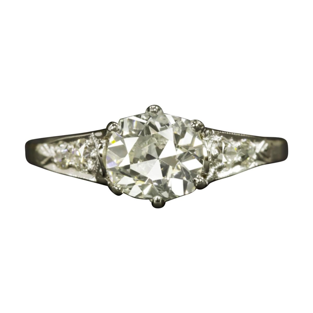1.23 Carat Old Mine Cut Diamond Platinum Vintage Ring
