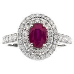1.23 Carat Oval-Cut Ruby with Diamond Accents 14K White Gold Ring