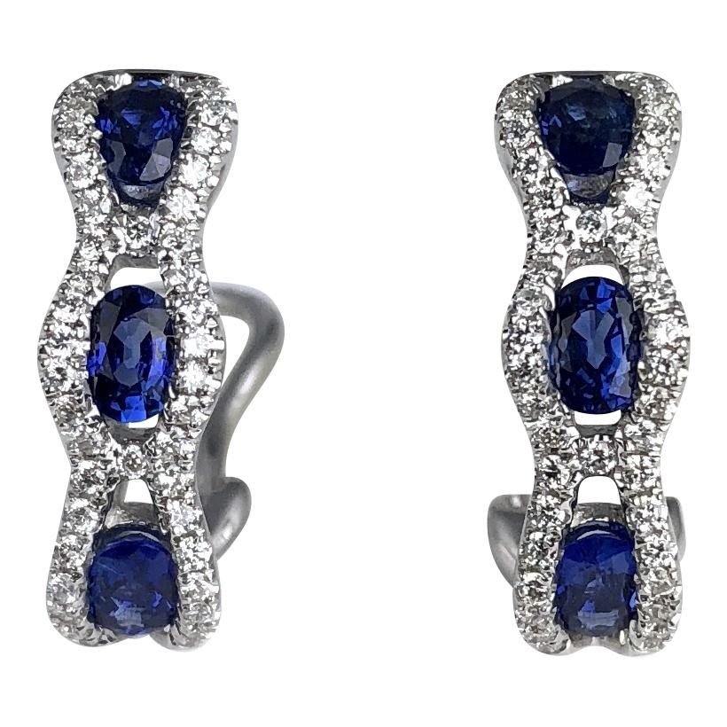 1.23 Carat Oval Cut Vivid Blue Sapphire and Diamond Earrings