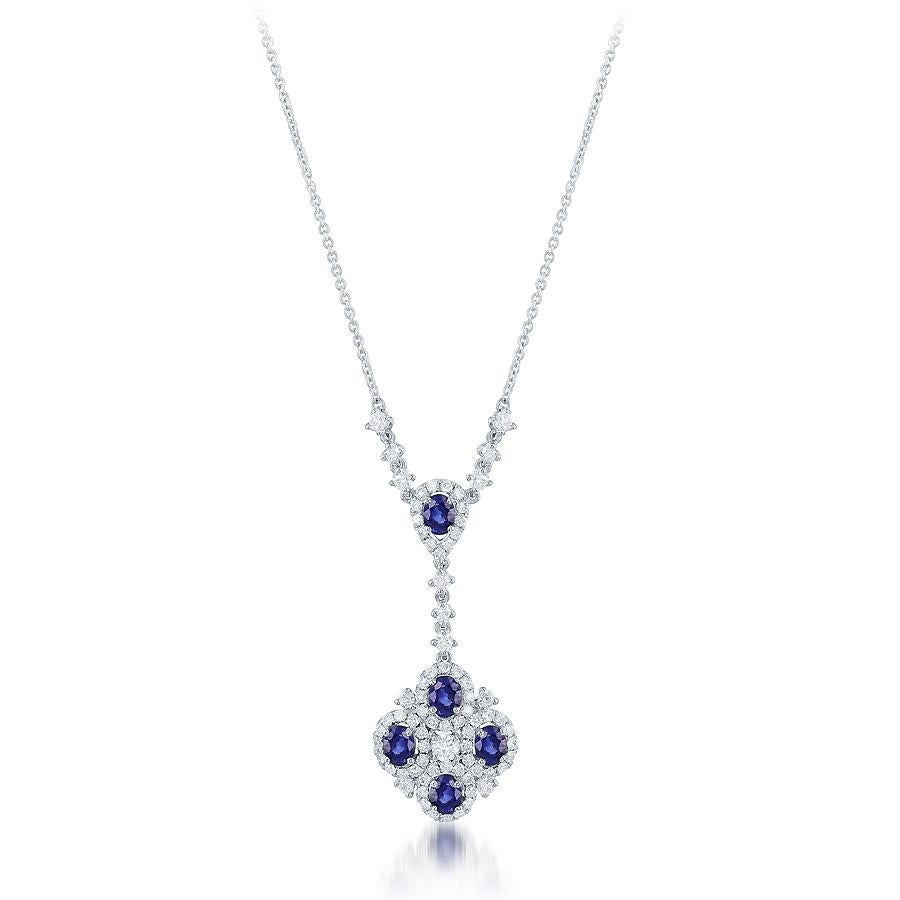 1,23 Karat ovale Form Blauer Saphir und Diamant Anhänger Halskette in 18K (Ovalschliff) im Angebot