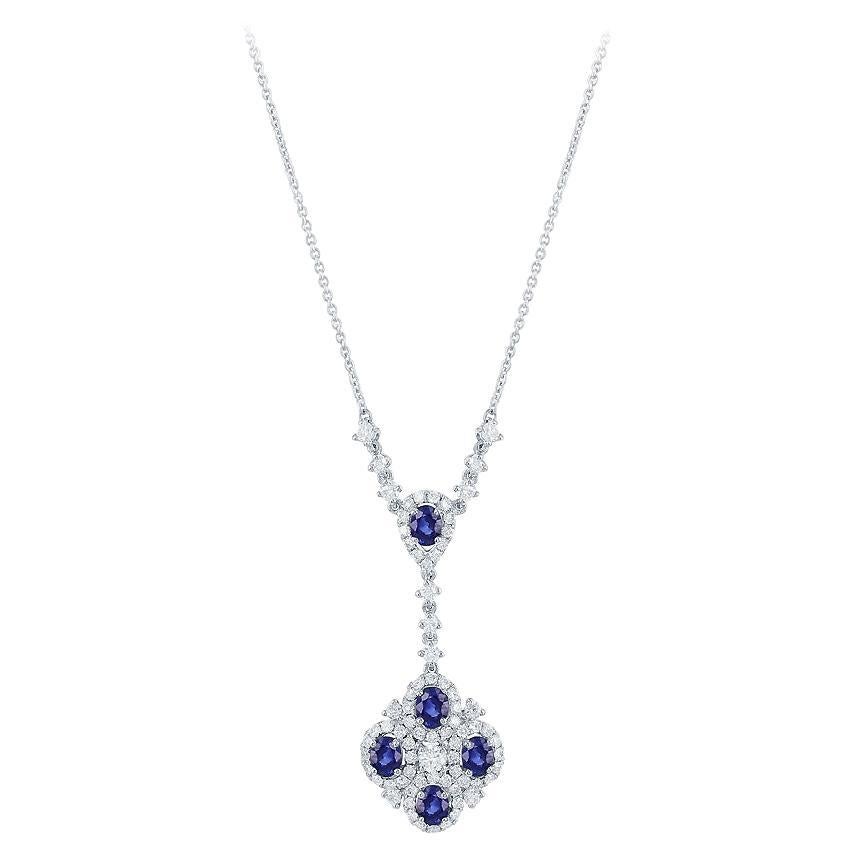 Collana con ciondolo di zaffiri blu e diamanti da 1,23 carati di forma ovale in 18 carati