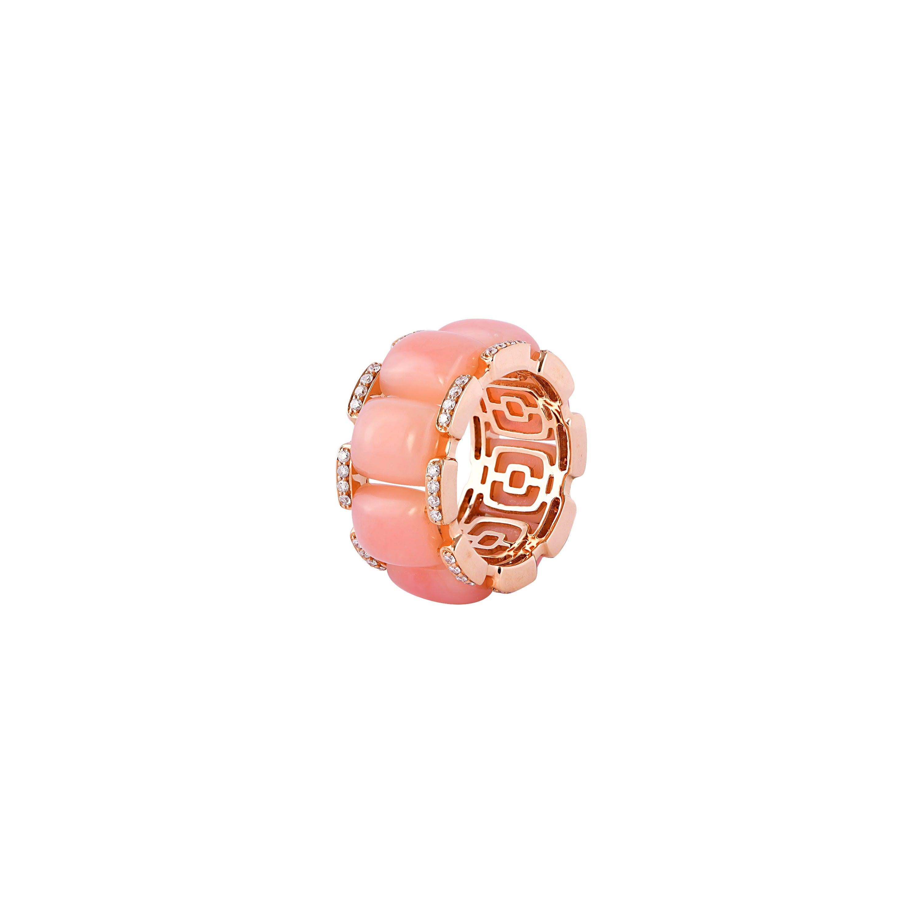 For Sale:  12.3 Carat Pink Opal and White Diamond Ring in 18 Karat Rose Gold 3