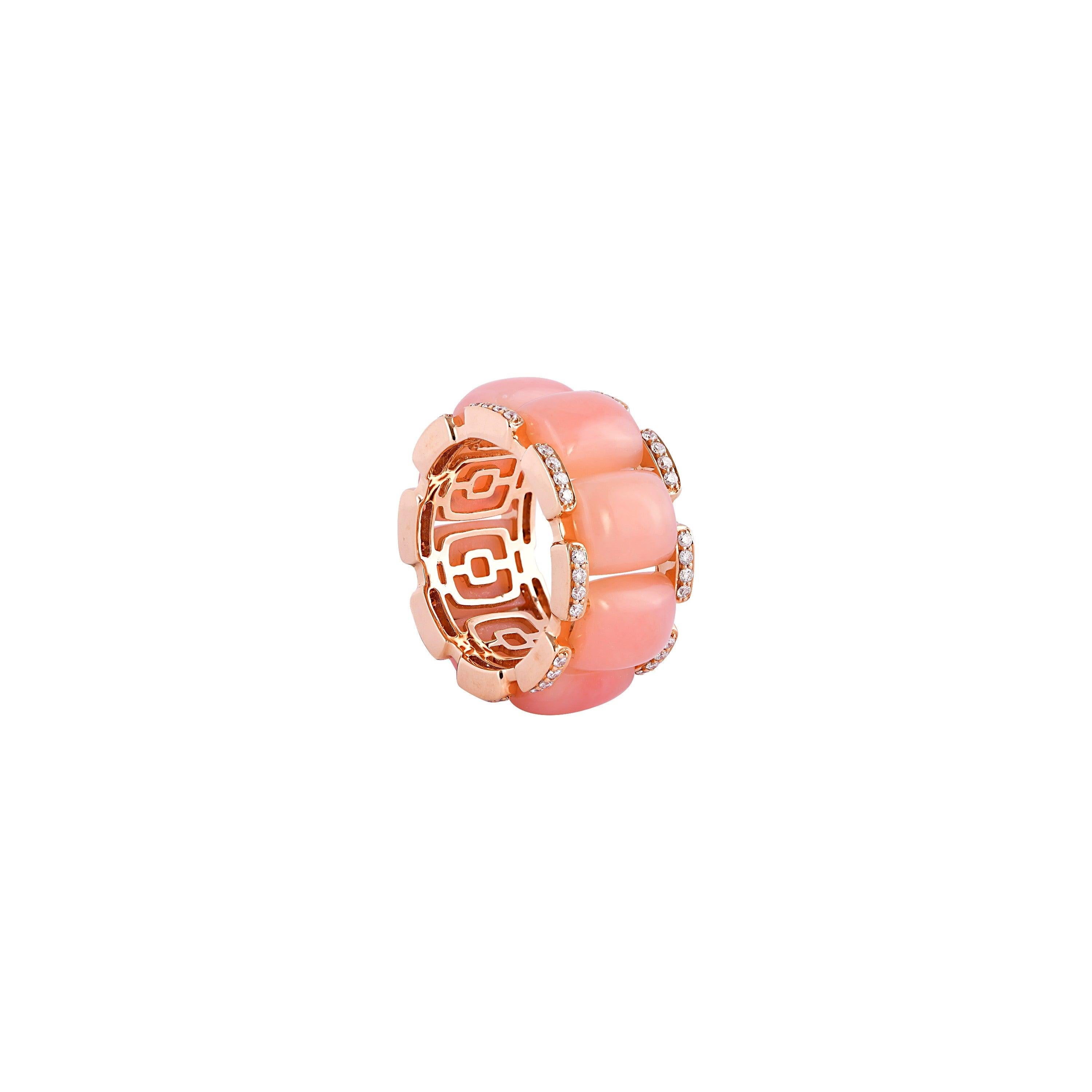 For Sale:  12.3 Carat Pink Opal and White Diamond Ring in 18 Karat Rose Gold 4