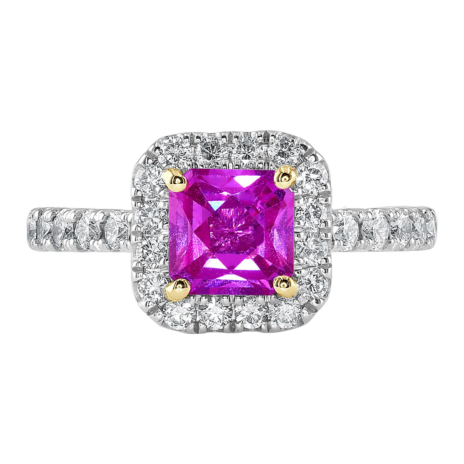 1.23 Carat Pink Sapphire and Diamond Cocktail Ring Set in 18 Karat For Sale