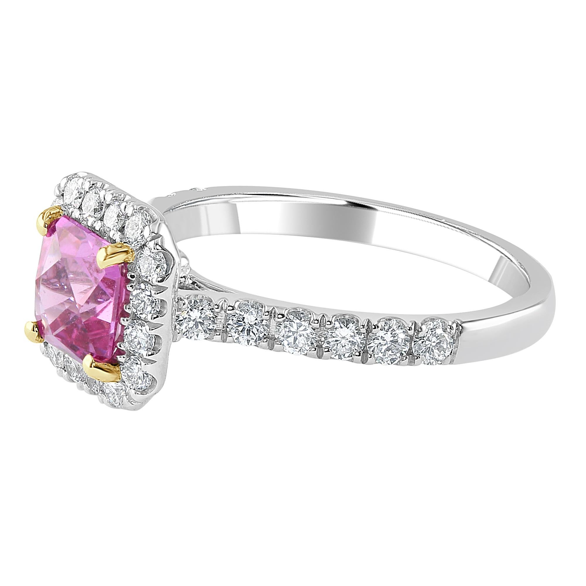 Modern 1.23 Carat Pink Sapphire and Diamond Cocktail Ring Set in 18 Karat For Sale