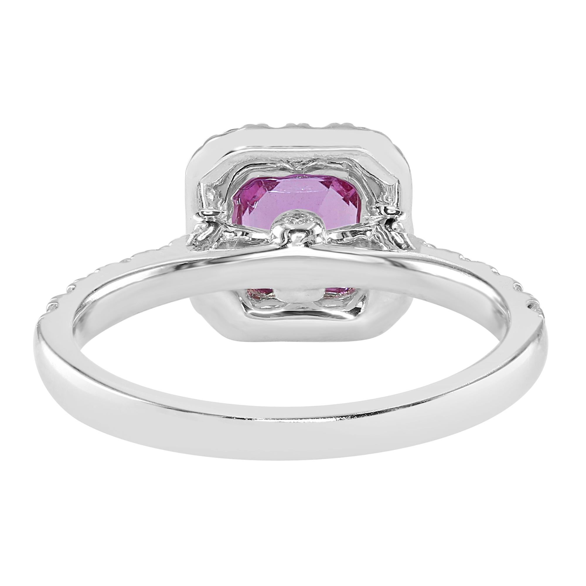Emerald Cut 1.23 Carat Pink Sapphire and Diamond Cocktail Ring Set in 18 Karat For Sale