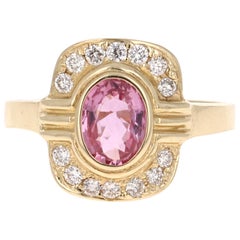 1.23 Carat Pink Sapphire Diamond 14 Karat Yellow Gold Ring