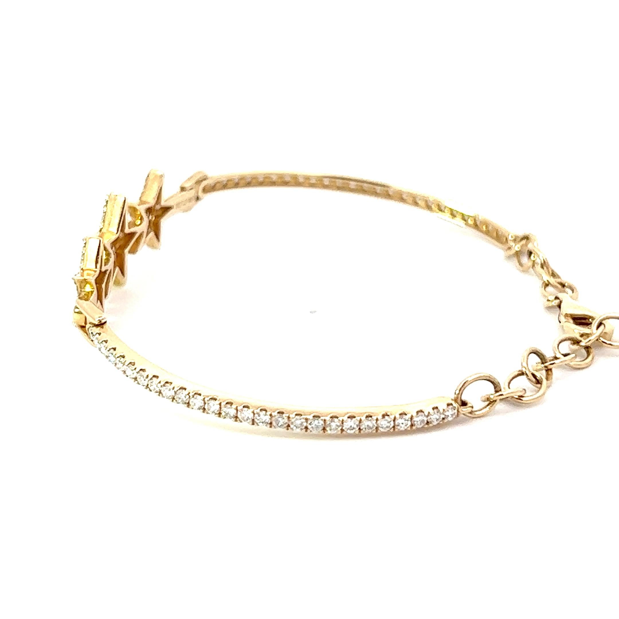 Round Cut 1.23CT  Stars Diamond Bracelet set in  14K Yellow Gold For Sale