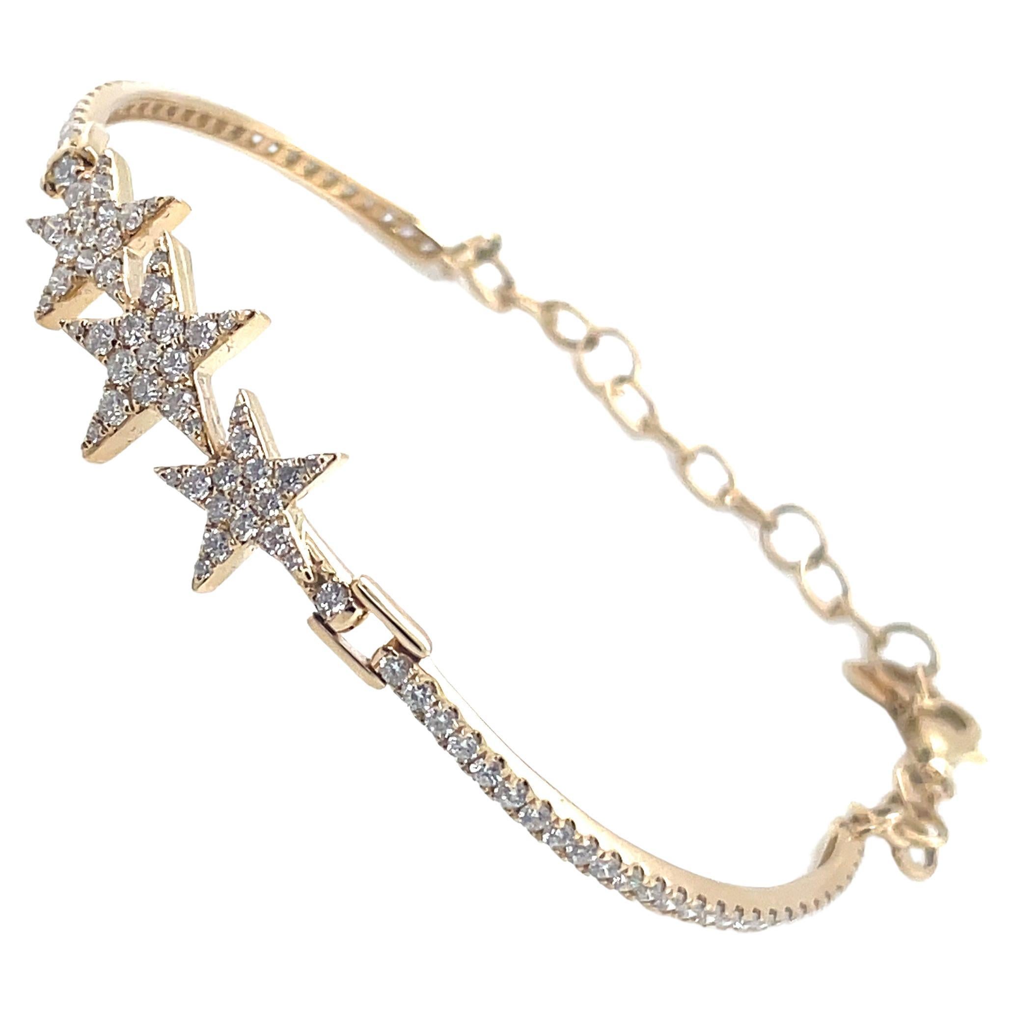 1.23CT  Stars Diamond Bracelet set in  14K Yellow Gold For Sale