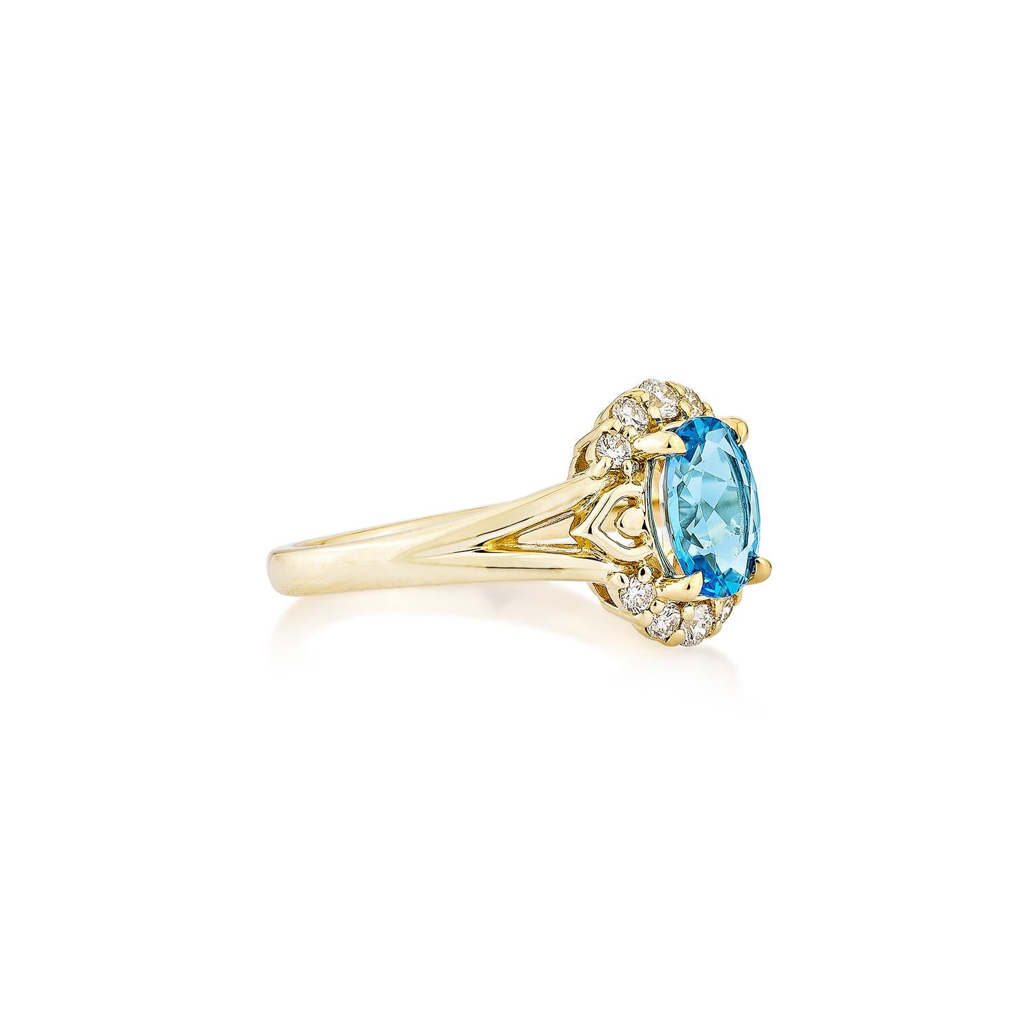 Presented A lovely Swiss Blue Topaz Fancy Ring is perfect for people who value quality and want to wear it to any occasion or celebration. The yellow gold swiss blue topaz ring adorned with diamond offer a classic yet elegant appearance. 

Swiss