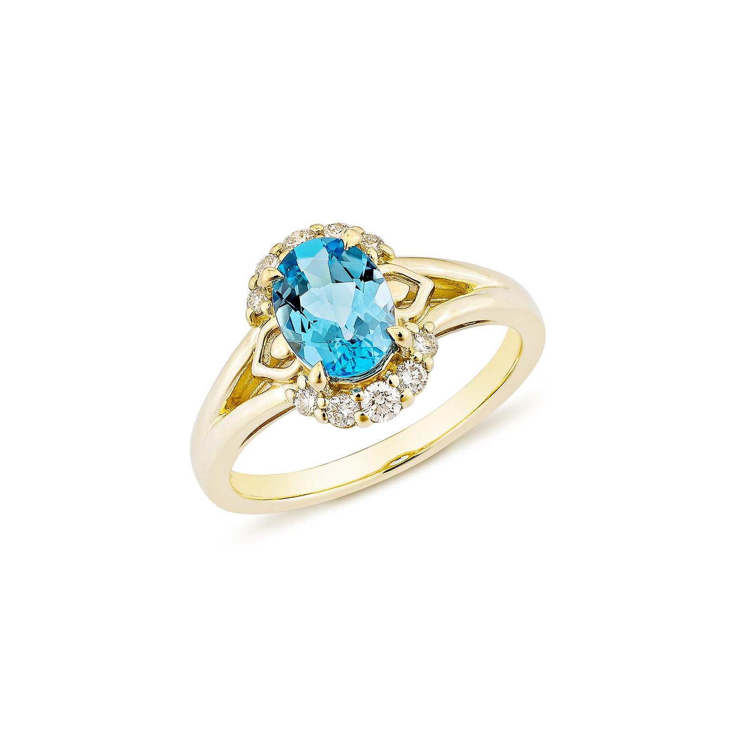 Contemporary Sunita Nahata 1.23 Carat Swiss Blue Topaz Fancy Ring in 14KYG with Diamond. For Sale