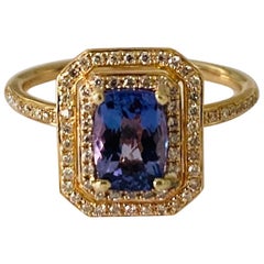 1.23 Carat Tanzanite Diamond 14 Karat Yellow Gold Engagement Ring