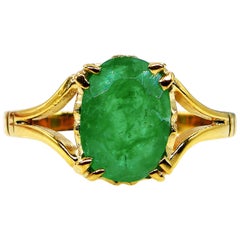 1.23 Carat Vintage Green Emerald Solitaire Engagement Ring 9 Karat Yellow Gold