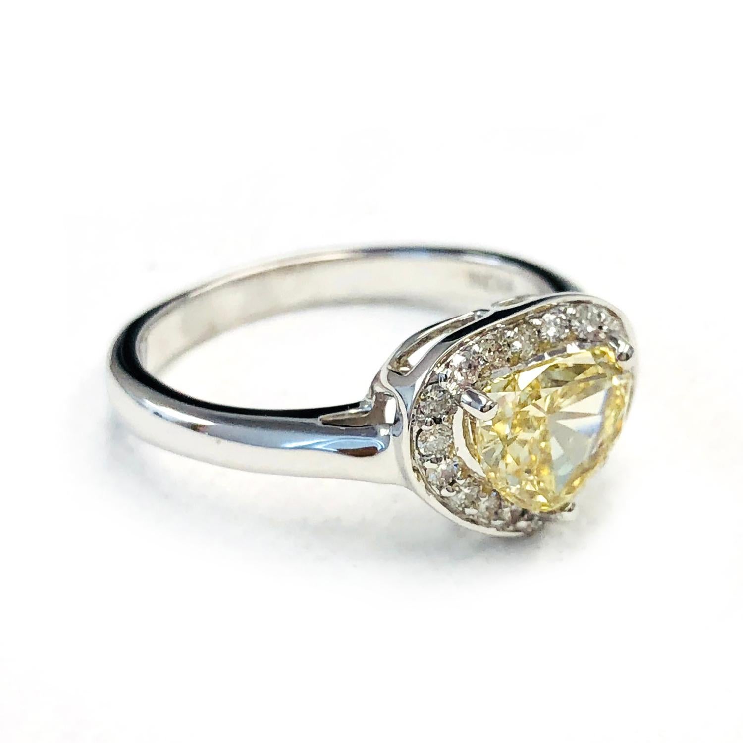 Trillion Cut 1.23 Carat Yellow Diamond and Diamond 18 Karat White Gold Cocktail Ring