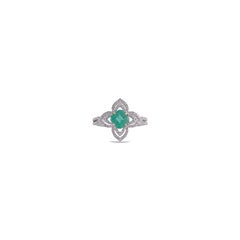 1.23 Carat Zambian Emerald & Diamond  Cluster Wedding Ring 18k Gold