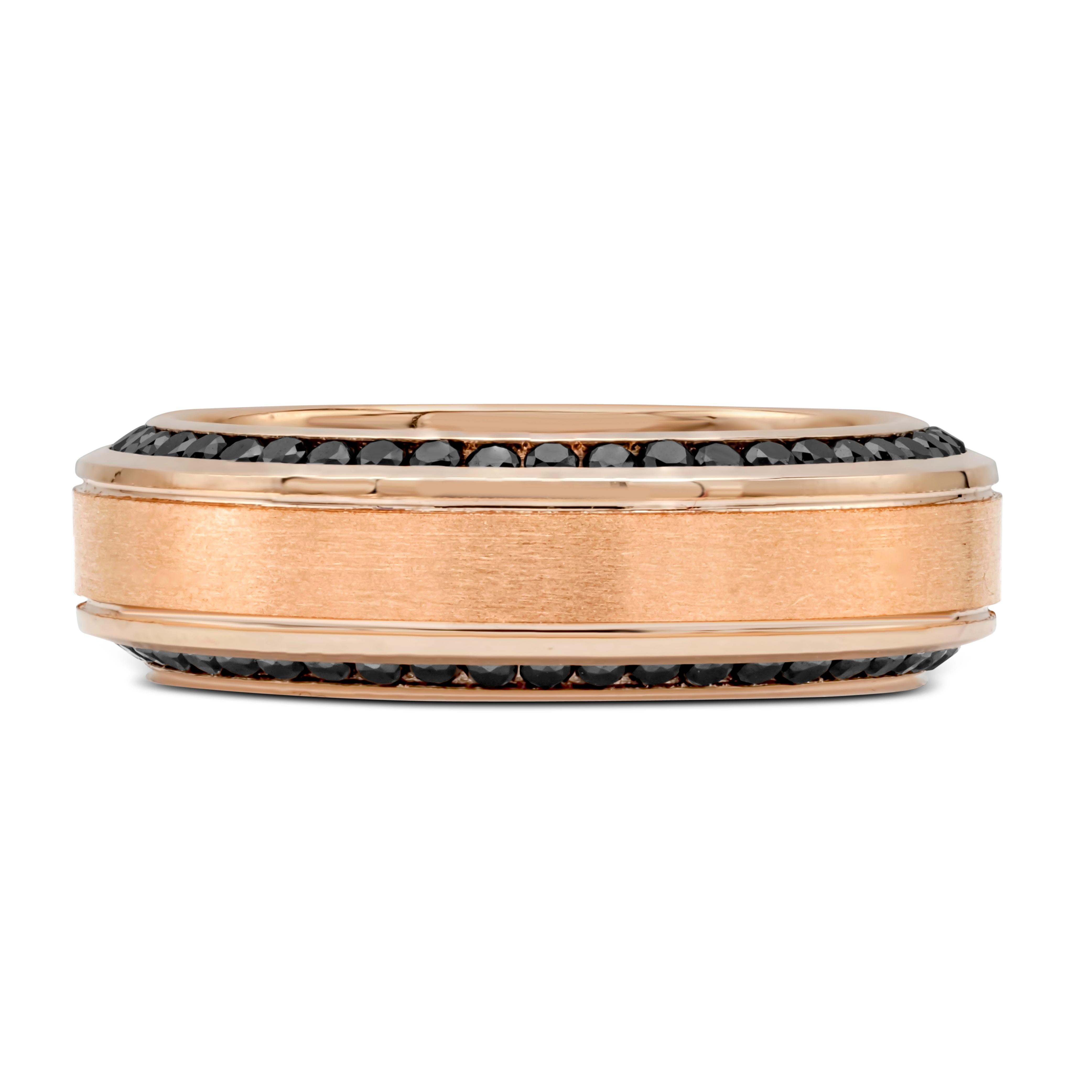 Contemporary 1.23 Carats Total Round Black Diamond Men's Wedding Band in Rose Gold For Sale
