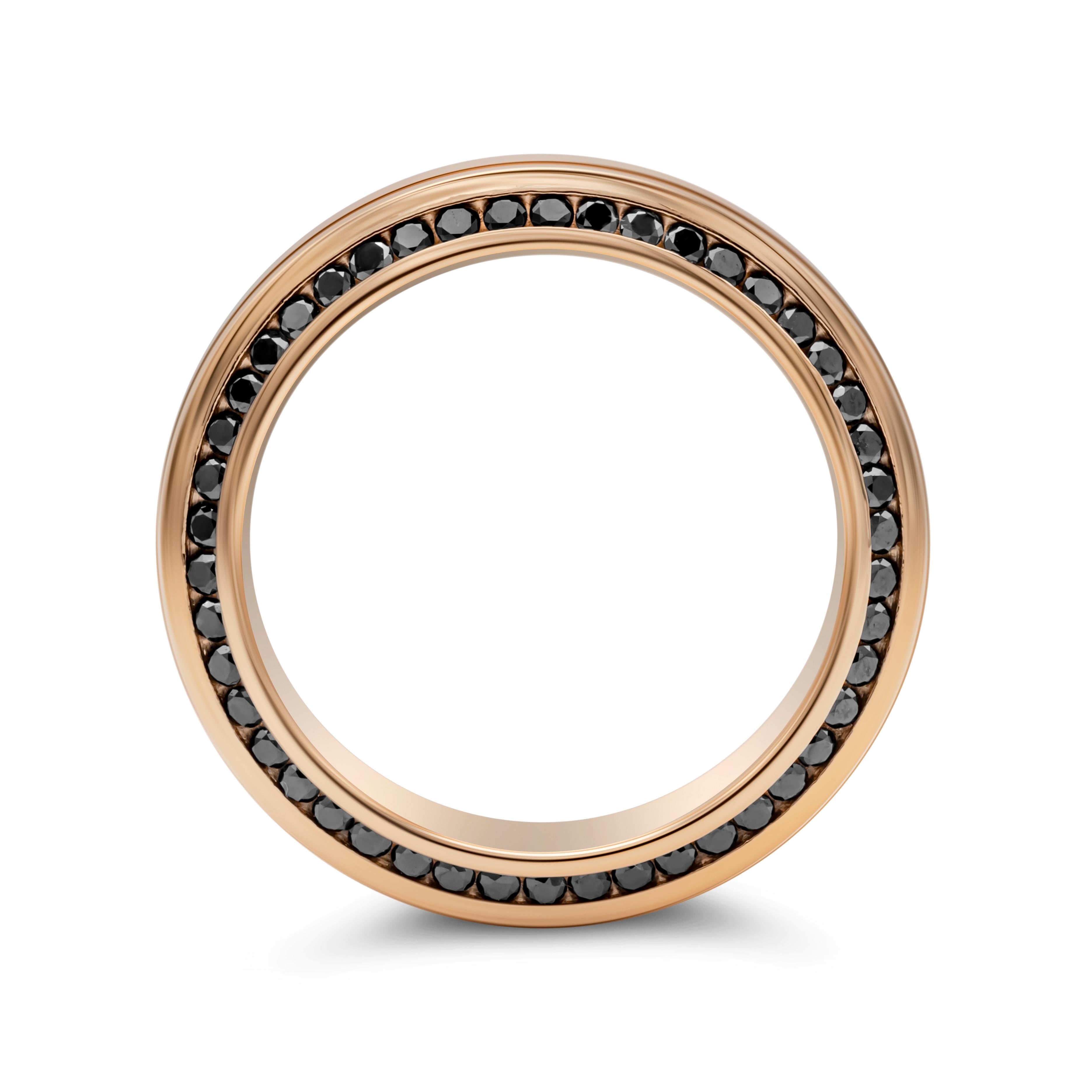 Round Cut 1.23 Carats Total Round Black Diamond Men's Wedding Band in Rose Gold For Sale