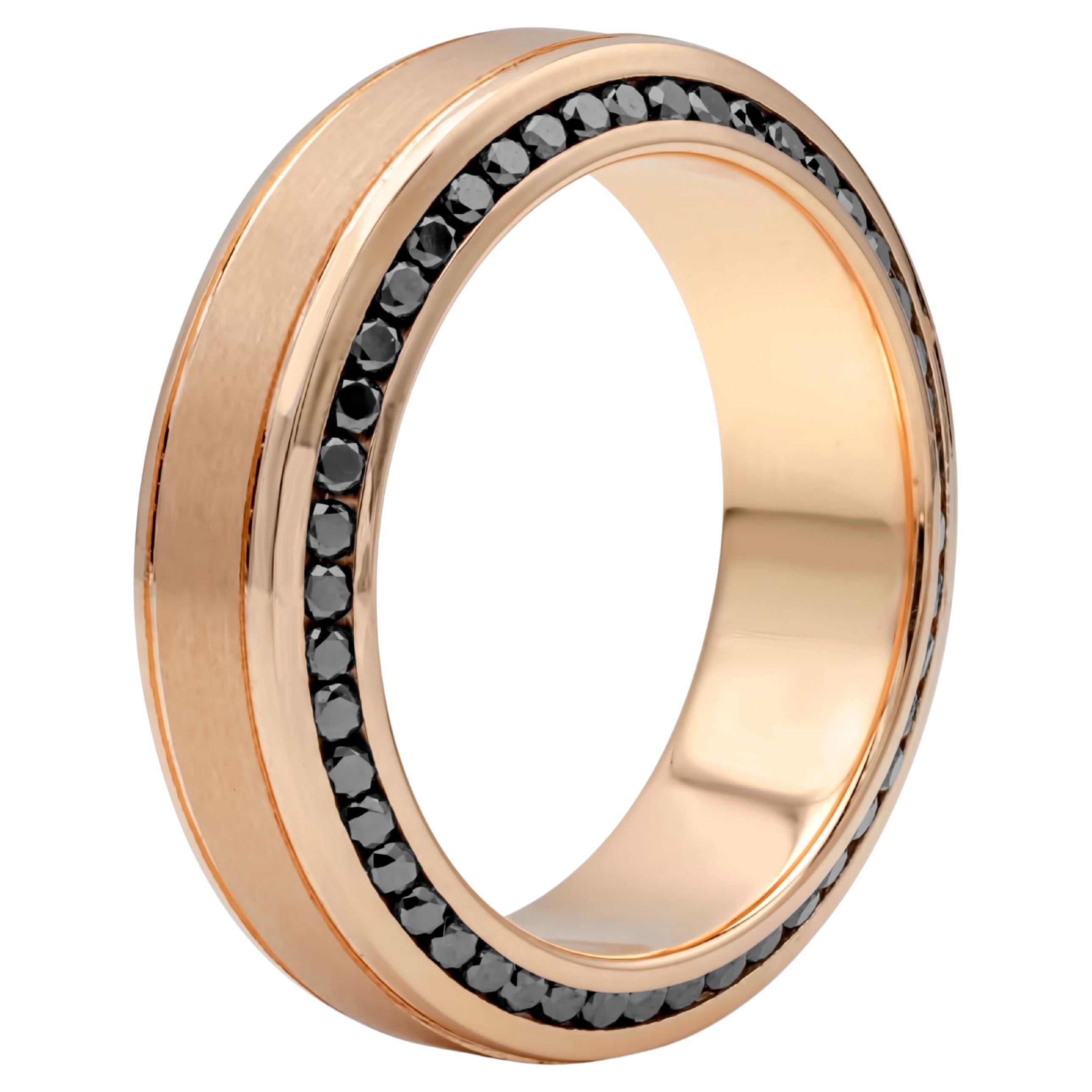 1.23 Carats Total Round Black Diamond Men's Wedding Band in Rose Gold For Sale