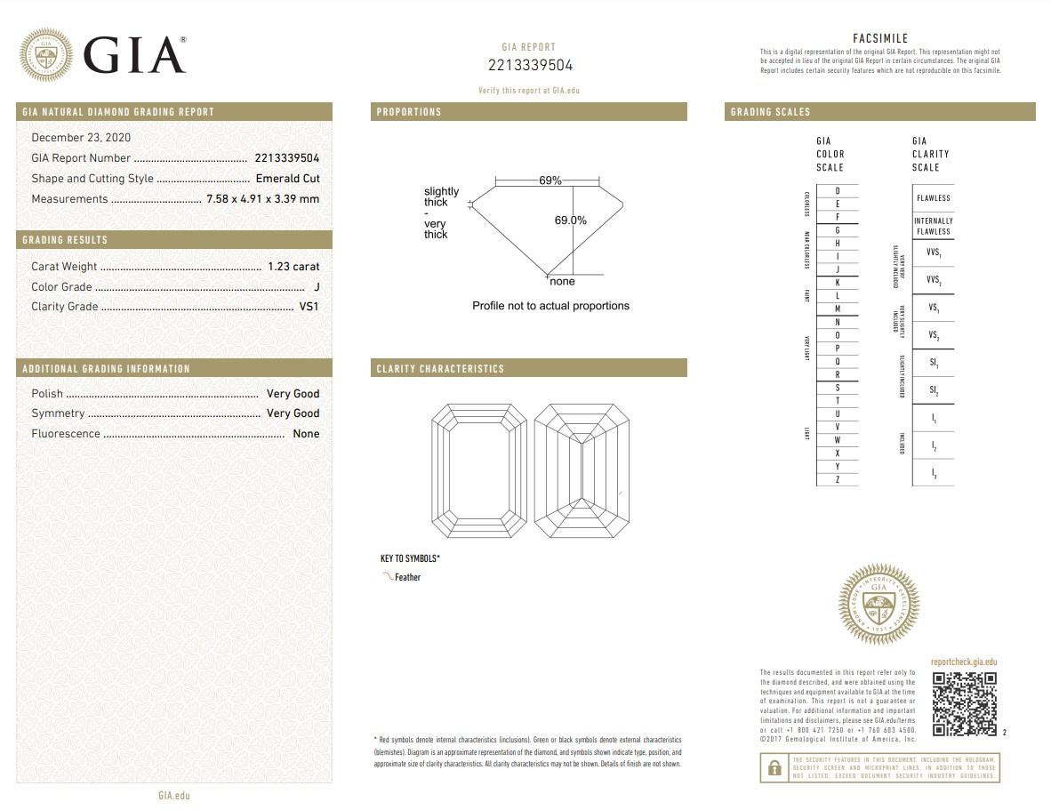 1.73 ct GIA Certified Emerald Cut Diamond Ring For Sale 2
