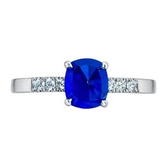 1.23 Ct Kashmir Sapphire Royal blue Sugarloaf gemstone with diamonds ring
