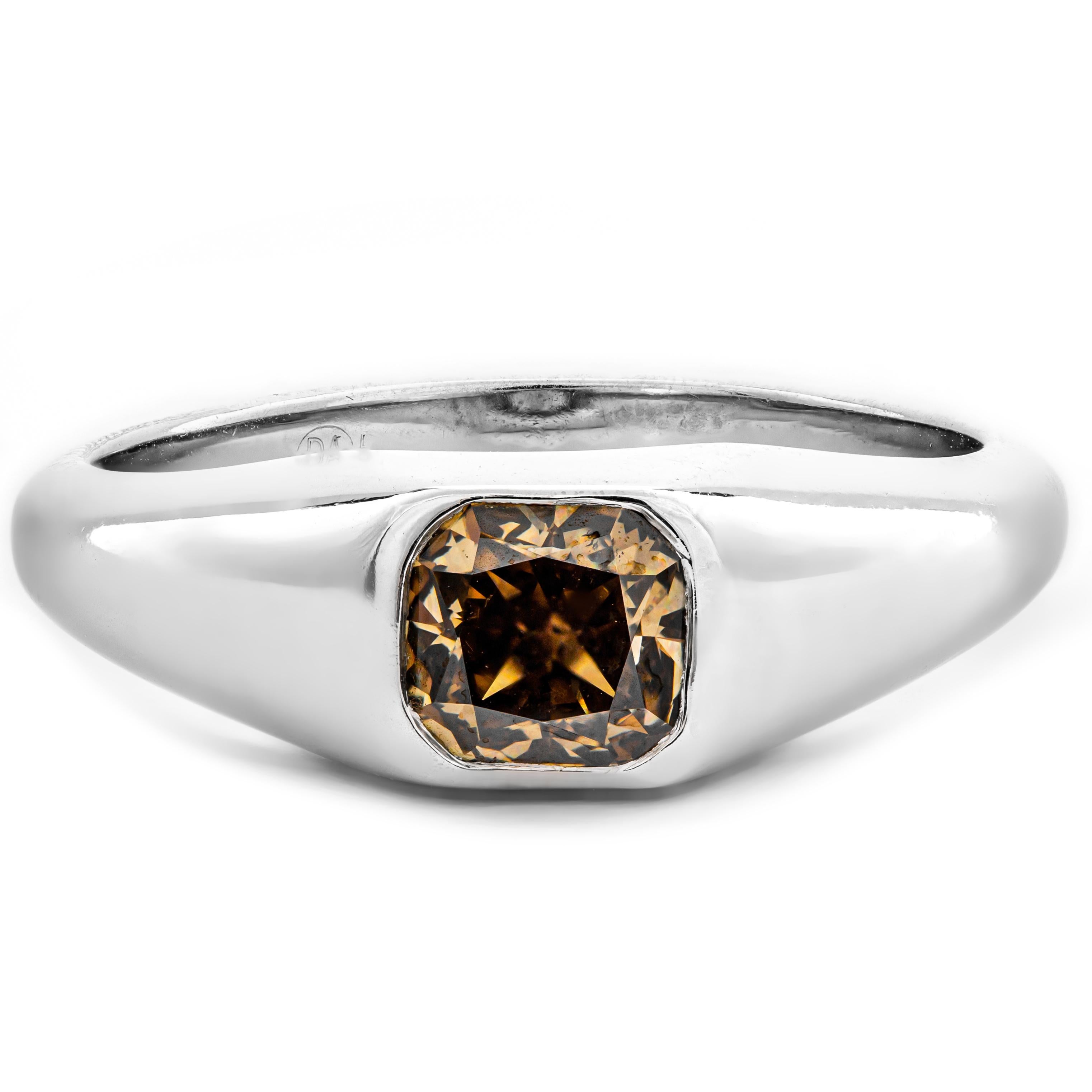 Modern 1.23 ct Natural Fancy Deep Yellow Brown Diamond Men Ring, No Reserve Price