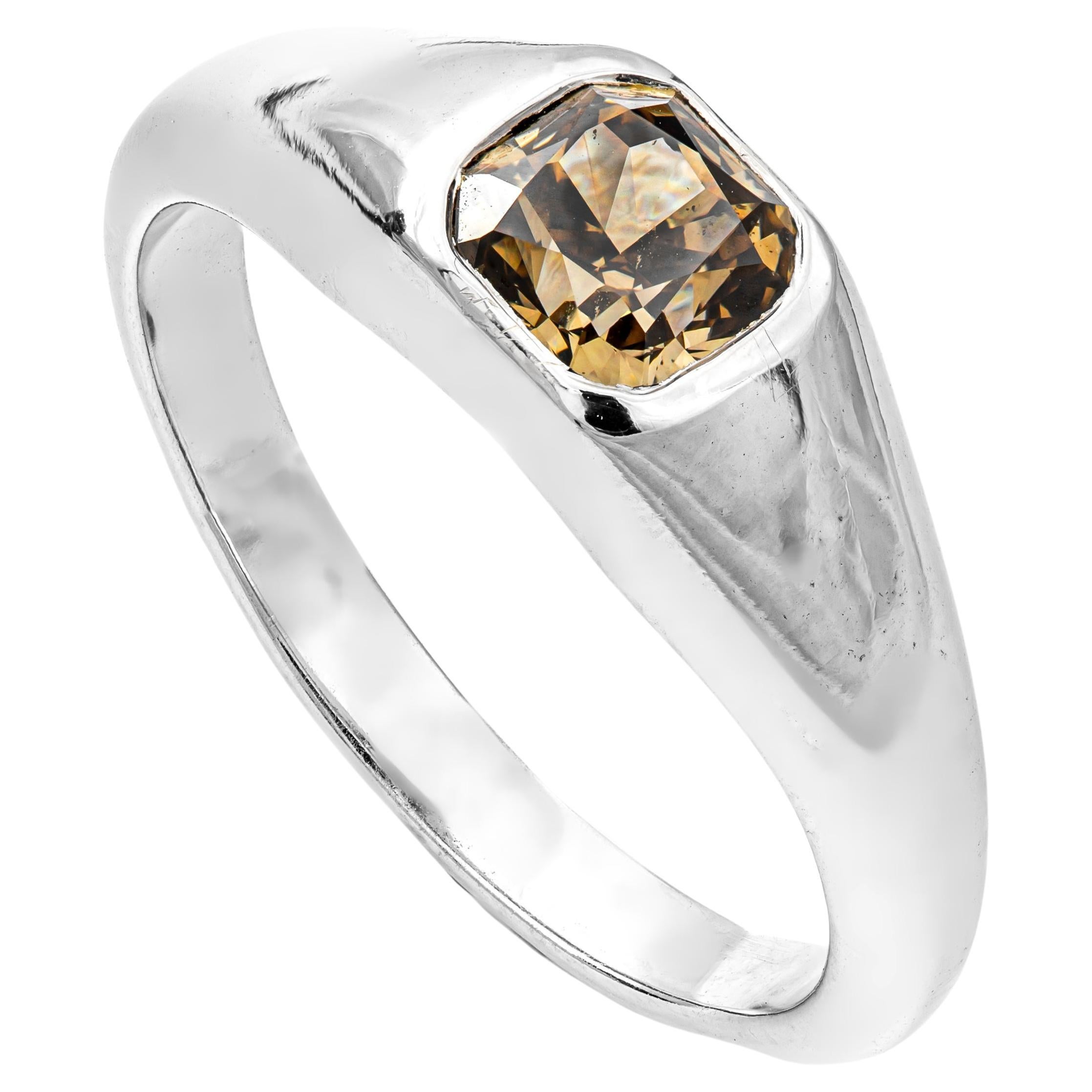 1.23 ct Natural Fancy Deep Yellow Brown Diamond Men Ring, No Reserve Price