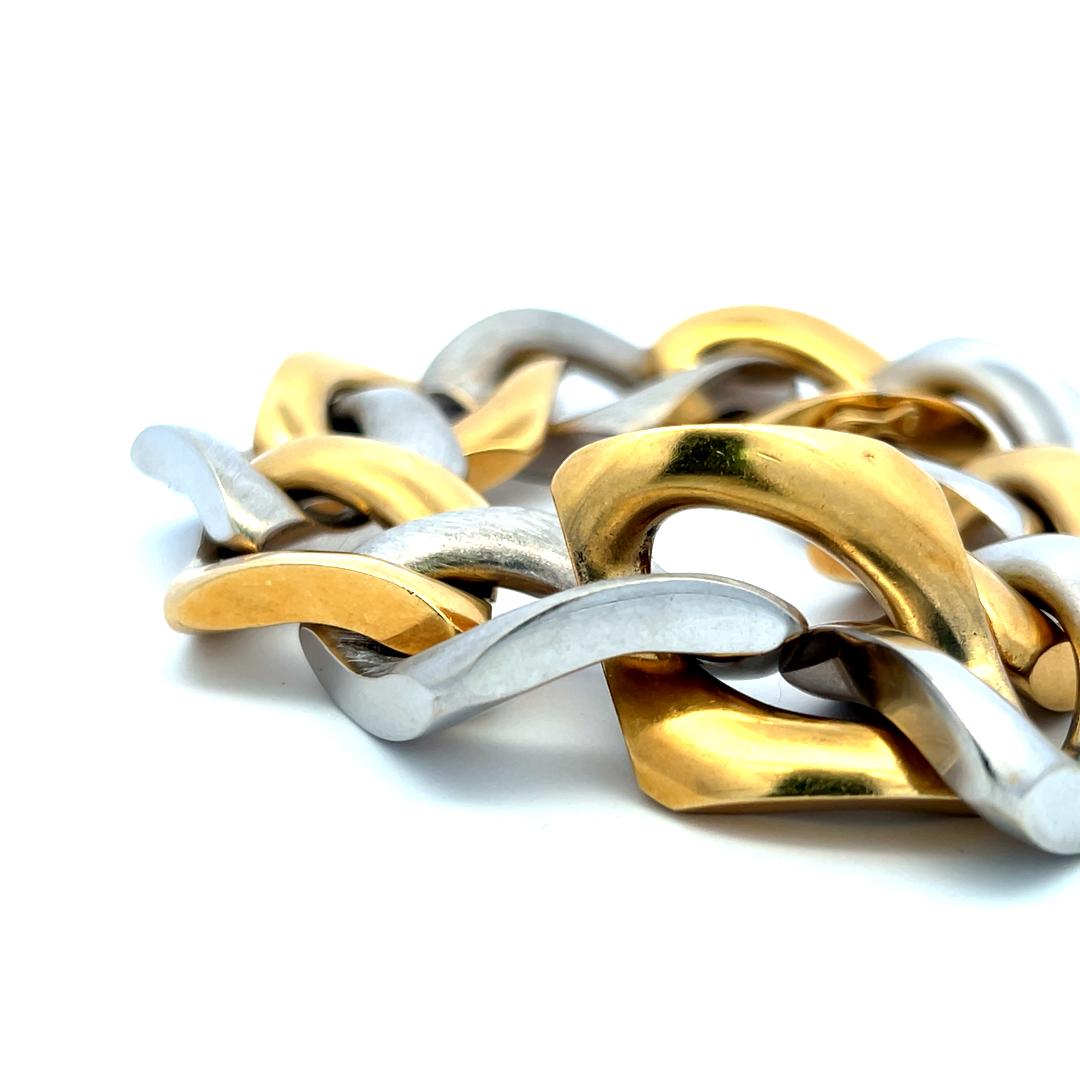 123 Grams 8.5 inch 18 Karat Two Tone Gold Large Link Bracelet For Sale 2