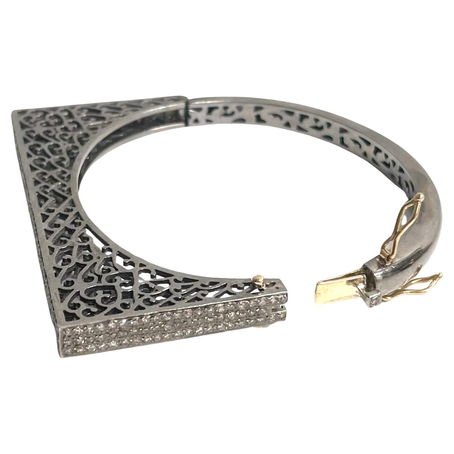 Artisan 12.3 Pave Diamond Latticework Paradizia Bangle Bracelet For Sale
