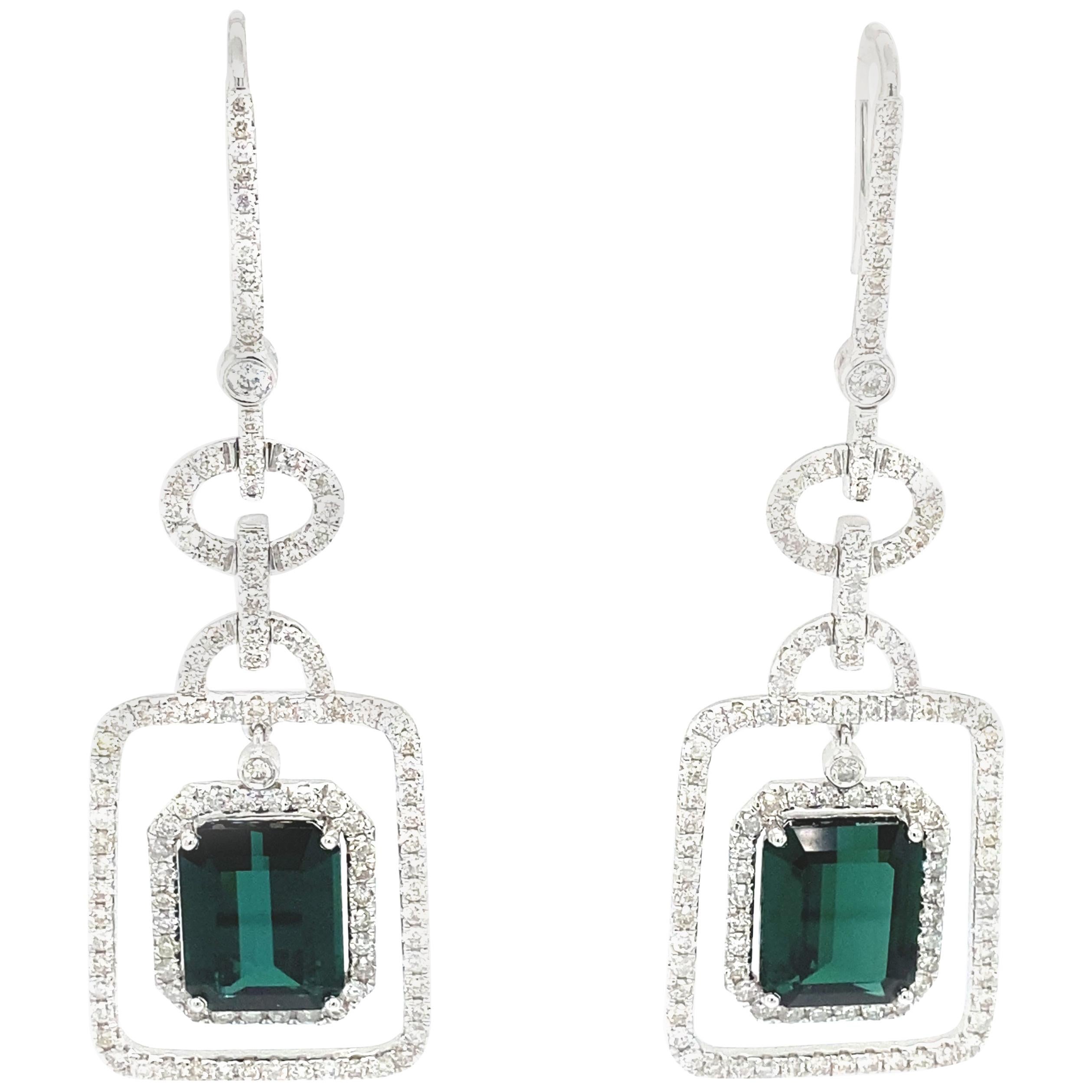 12.30 Carat GRS Certified Green Tourmaline and White Diamond Gold Earrings