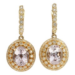 12.30 Carat Morganite 18 Karat Yellow Gold Diamond Earrings