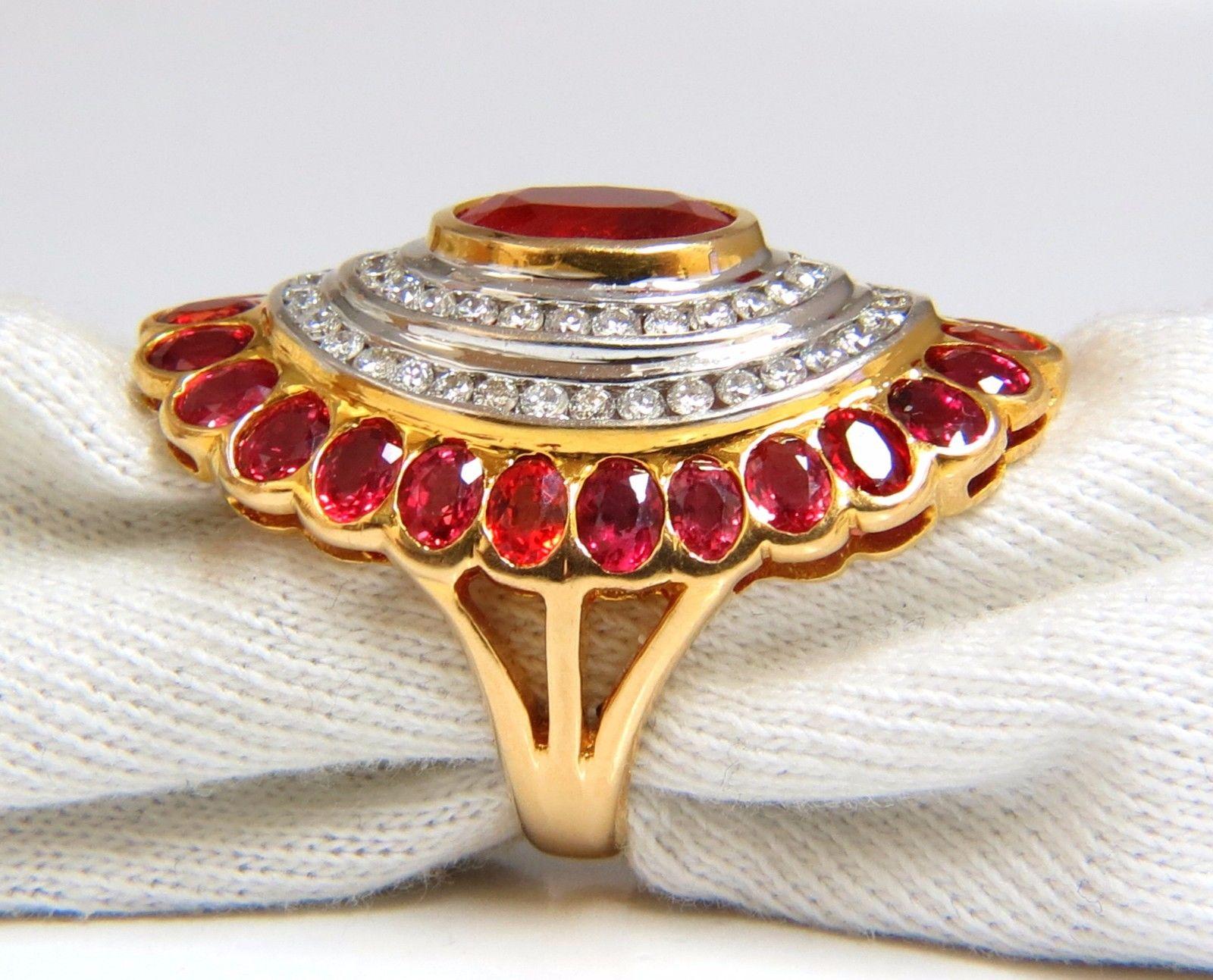 Oval Cut 12.30 Carat Natural Spinel Diamonds Long Cluster Ballerina Ring 18 Karat For Sale