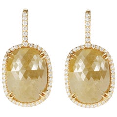 12.30 Carat TW Natural Green Rough Diamond Cushion Halo Earrings in 18kyg