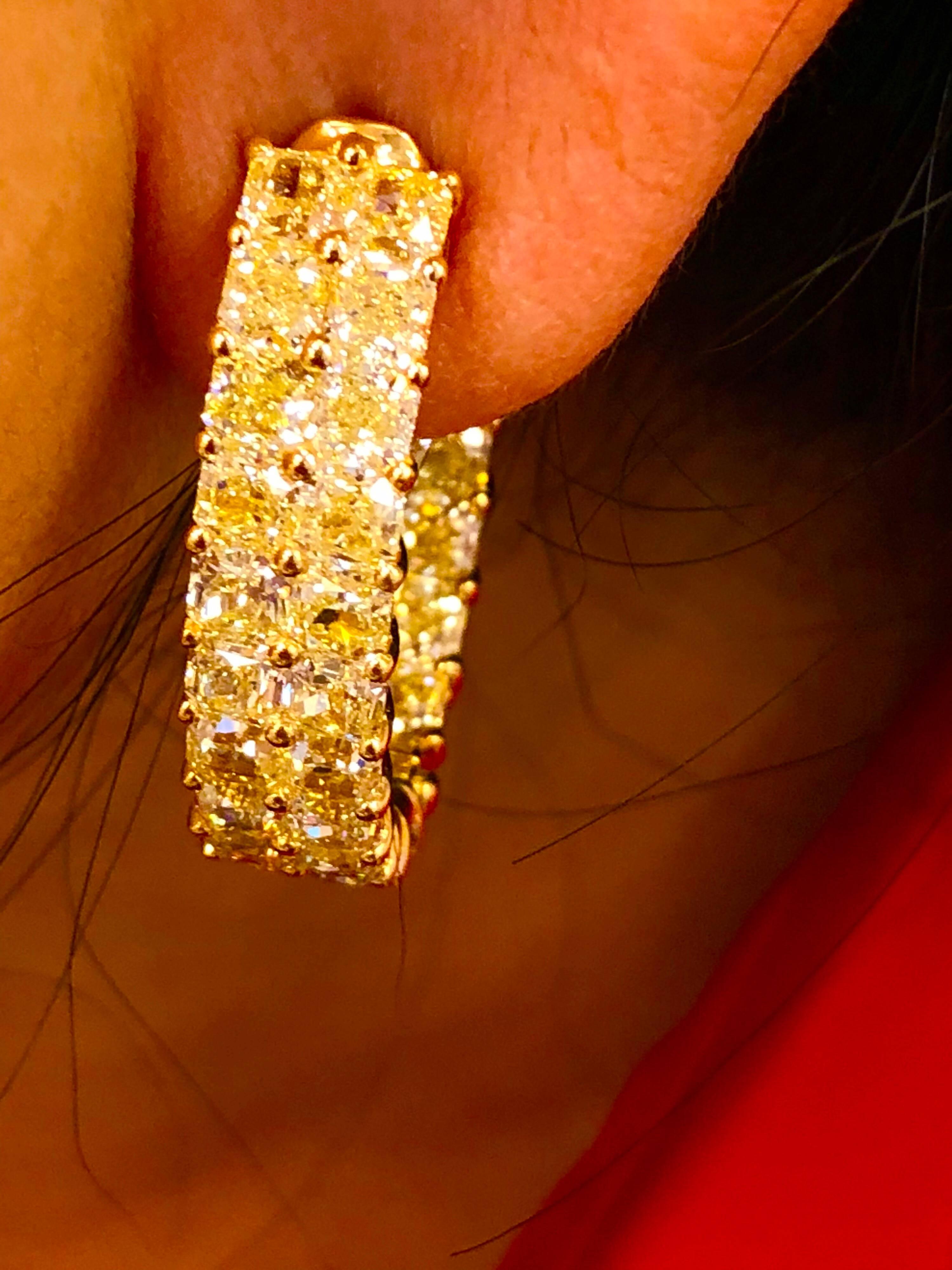 Emilio Jewelry 12.30 Carat  Fancy Intense Yellow Diamond Hoop Earrings  4