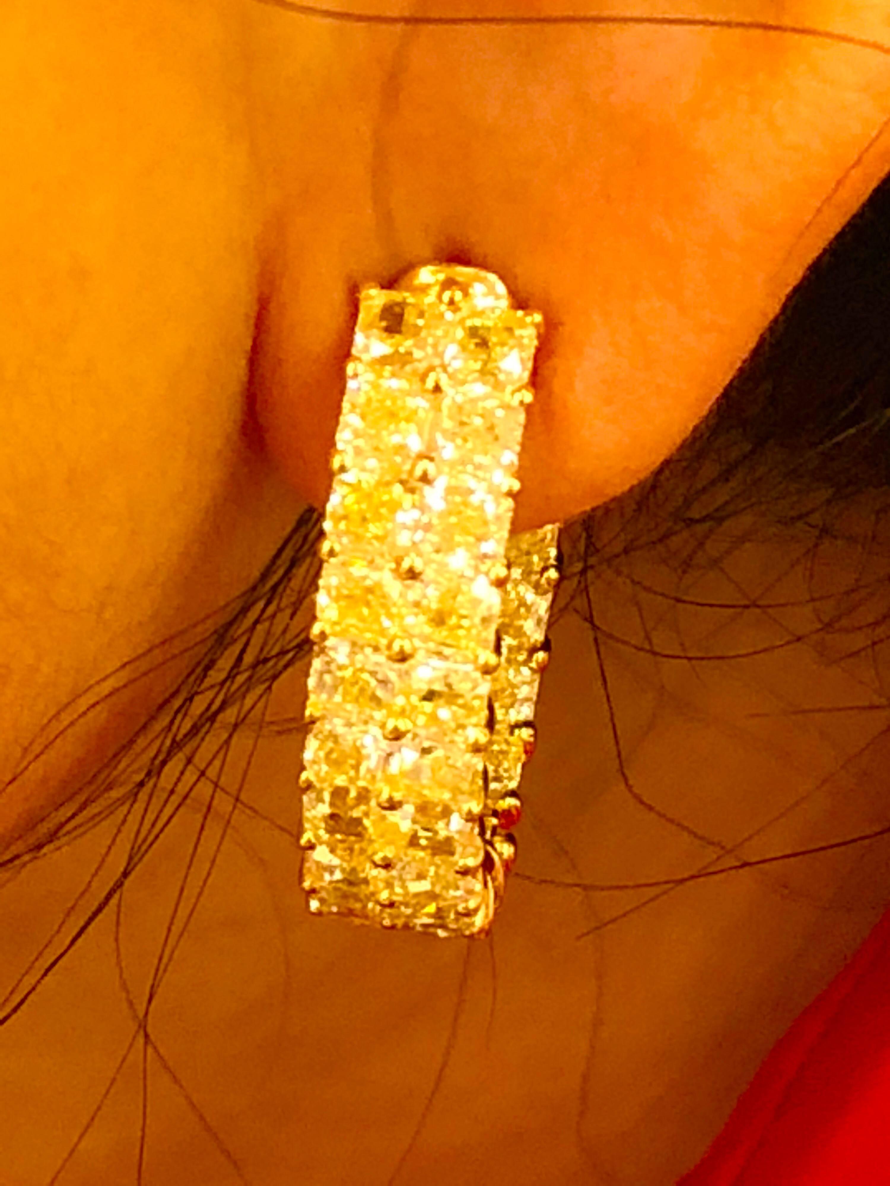 Radiant Cut Emilio Jewelry 12.30 Carat  Fancy Intense Yellow Diamond Hoop Earrings 