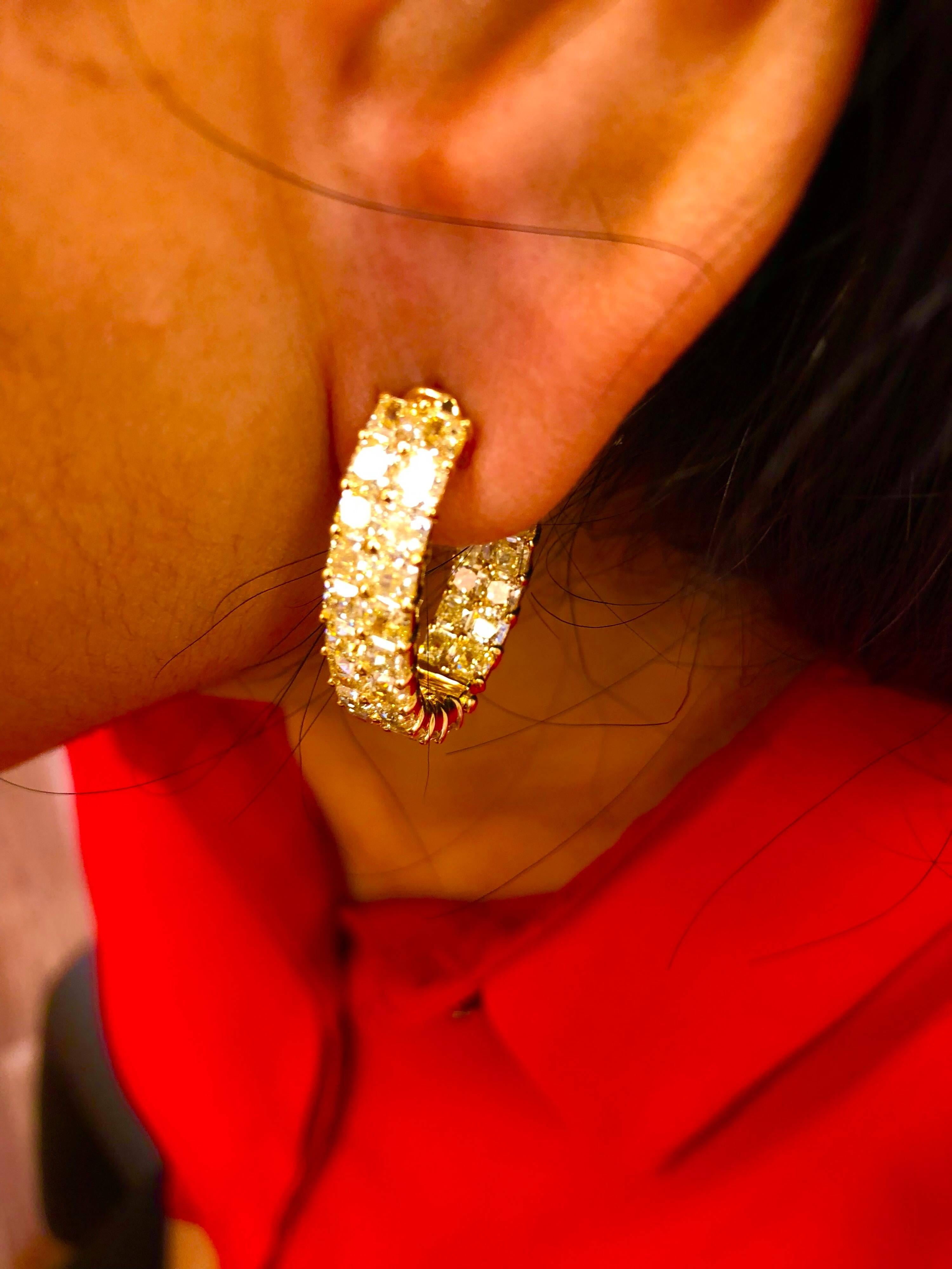 Women's Emilio Jewelry 12.30 Carat  Fancy Intense Yellow Diamond Hoop Earrings 