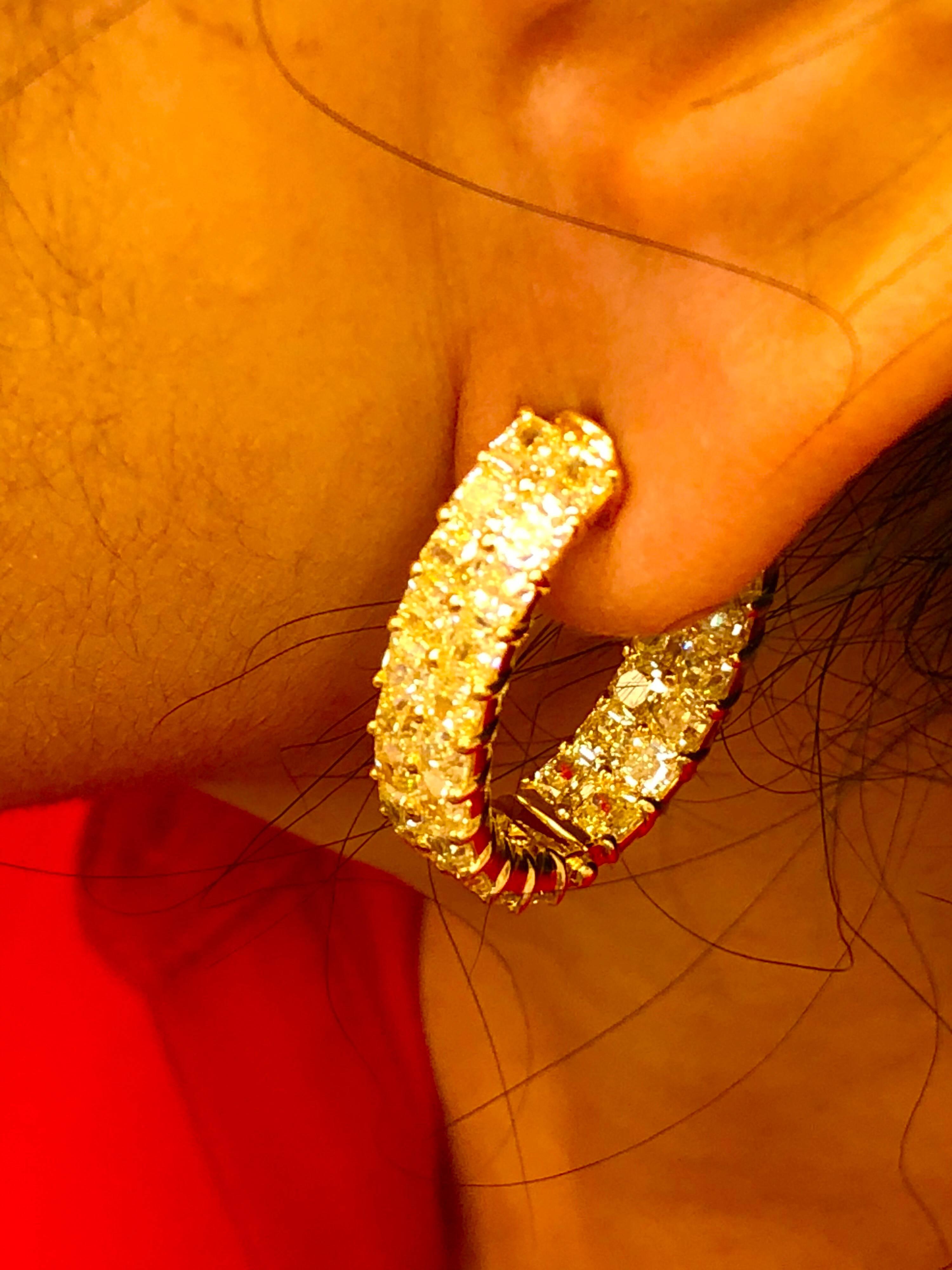 Emilio Jewelry 12.30 Carat  Fancy Intense Yellow Diamond Hoop Earrings  2