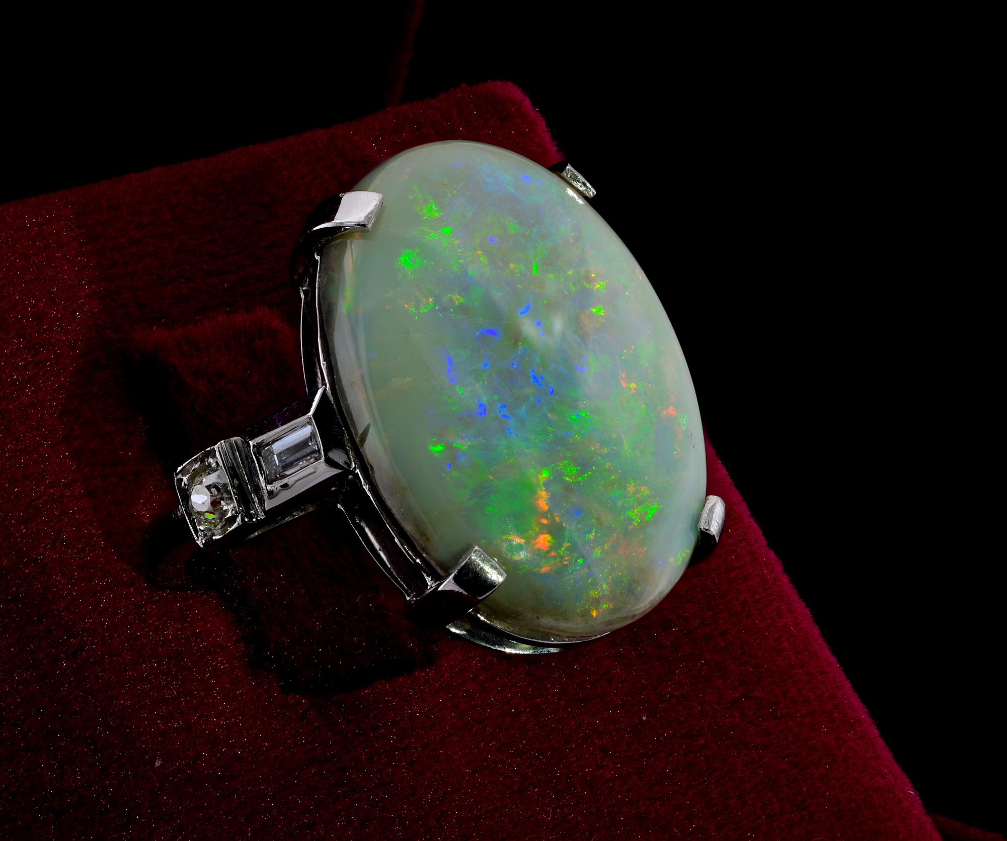 Cabochon 12.30 Ct Australian Opal Diamond Large Solitaire ring For Sale