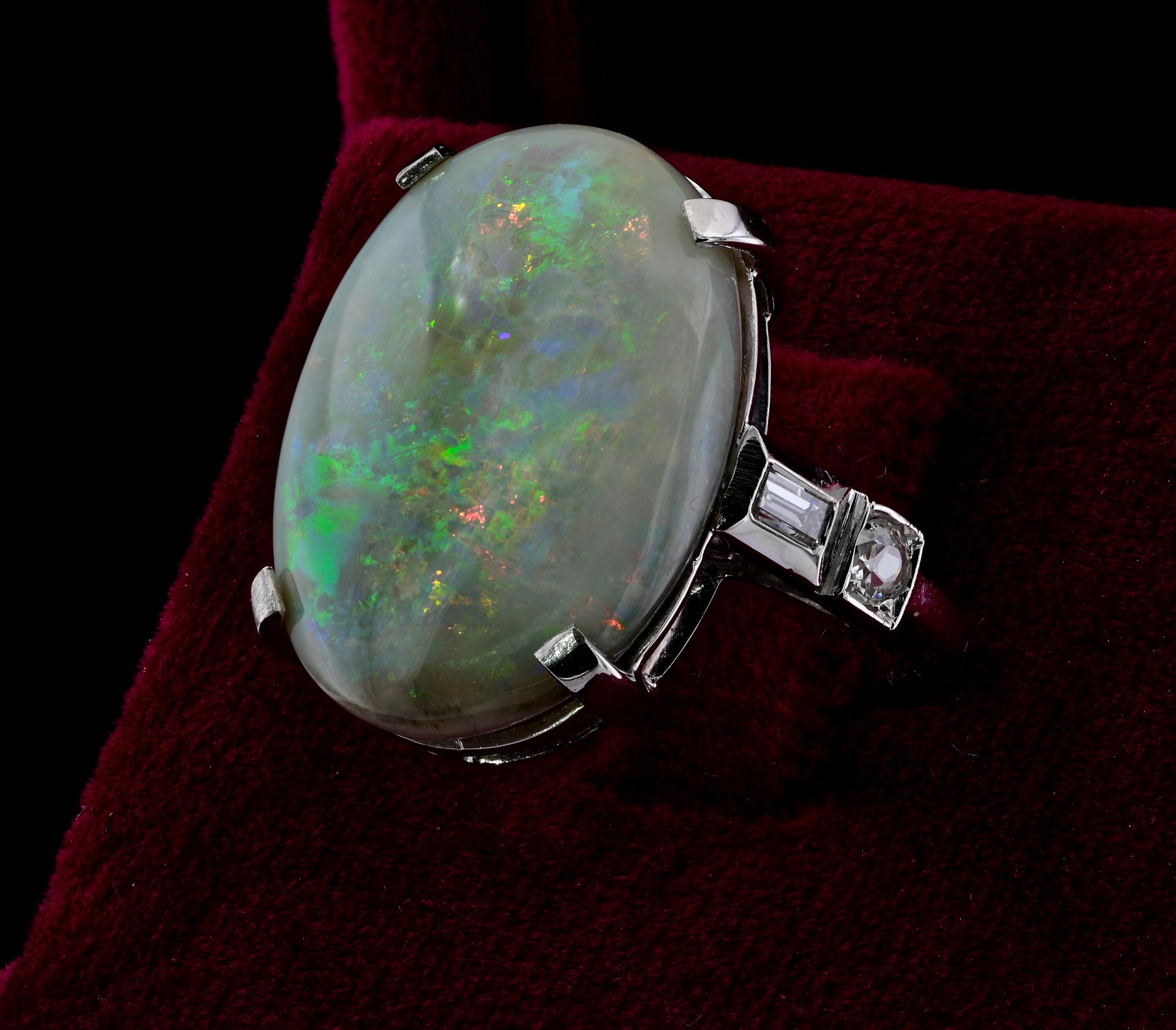 Women's 12.30 Ct Australian Opal Diamond Large Solitaire ring For Sale