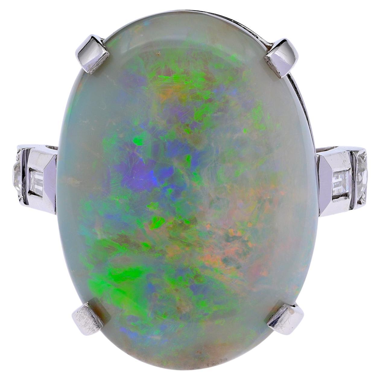 12.30 Ct Australian Opal Diamond Large Solitaire ring For Sale