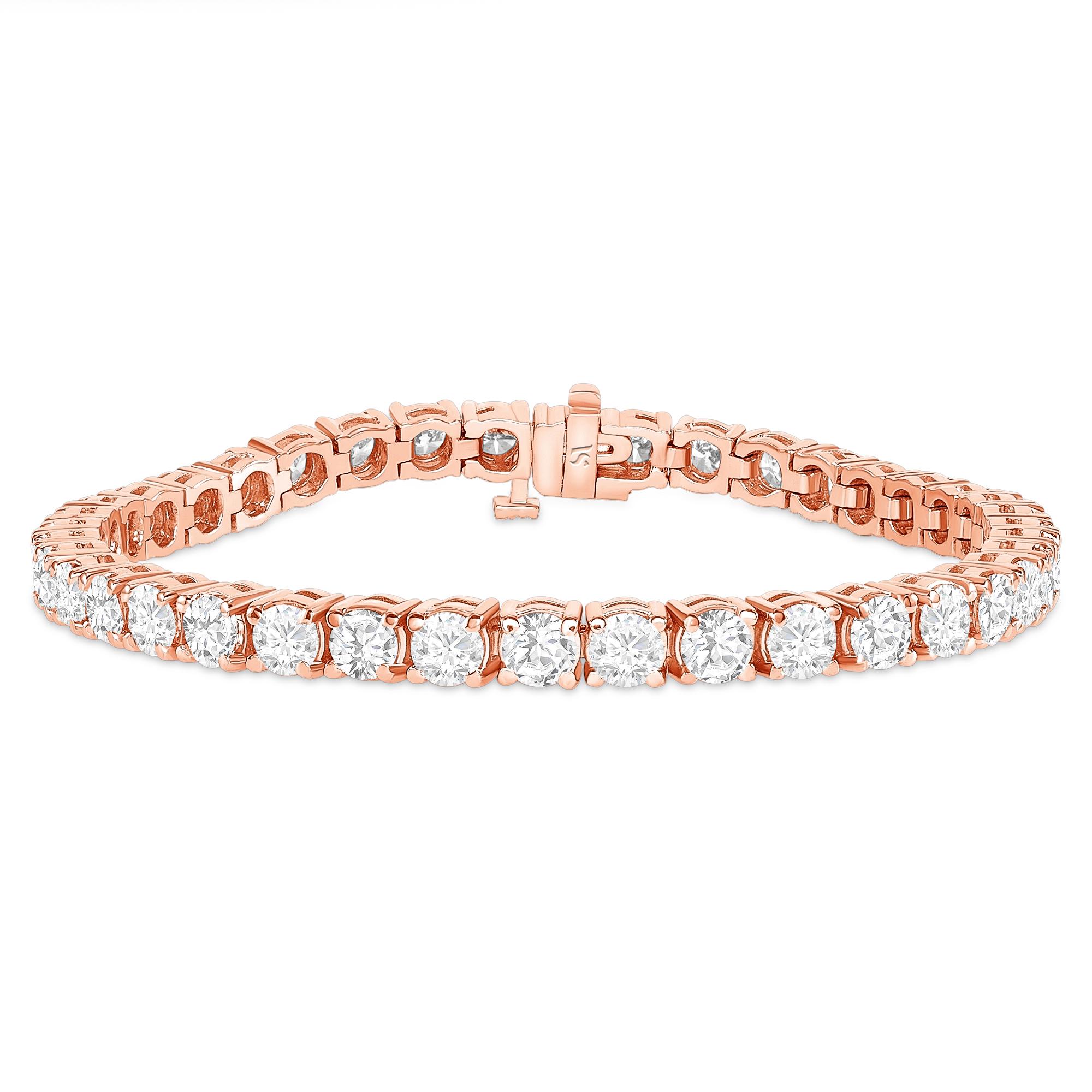 Taille ronde Bracelets de tennis 12,30 ct. pt., or massif 14 carats, bracelet en diamants, diamants ronds en vente