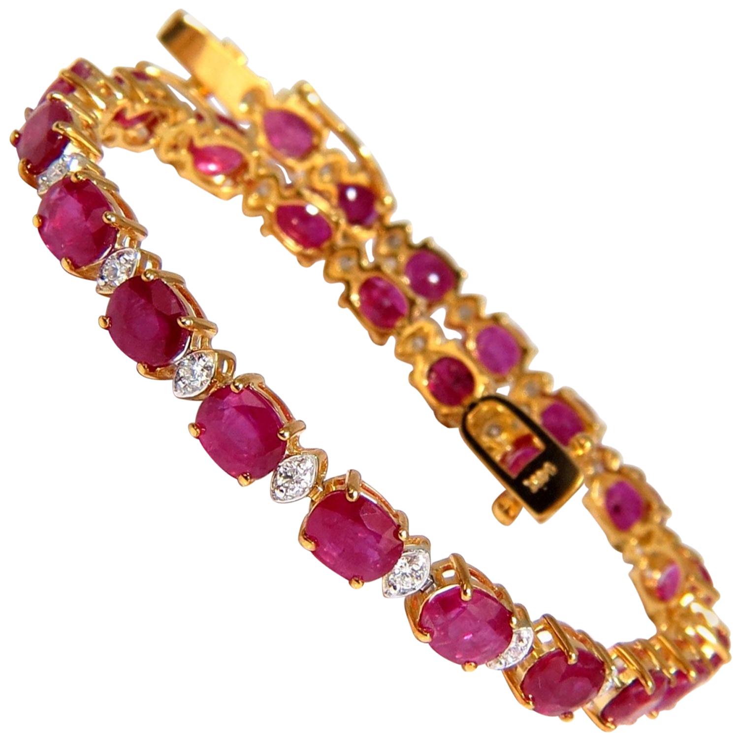 12.30ct bright red natural ruby diamonds alternating tennis bracelet 14kt