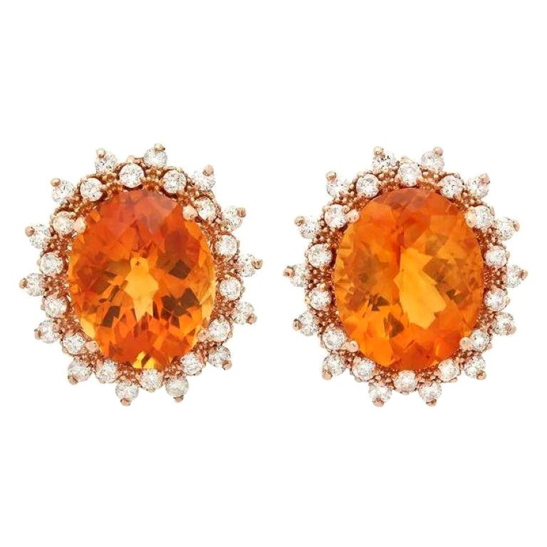 Ohrringe aus massivem Roségold mit natürlichem Citrin und Diamant 14 Karat