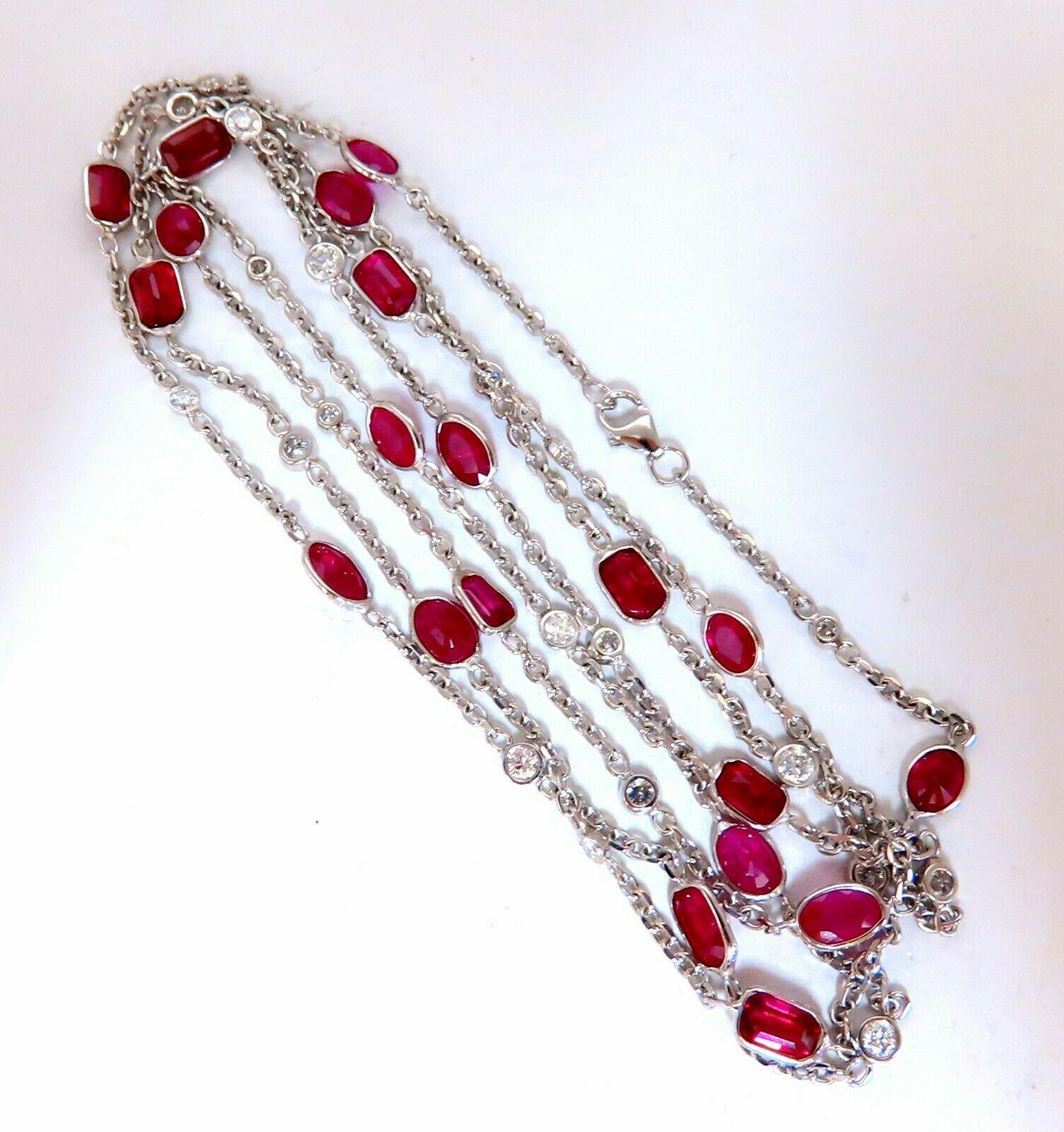 12.30Ct Natural Ruby Diamonds Station Yard Necklace Alternating Double Wrap 14Kt In New Condition In New York, NY
