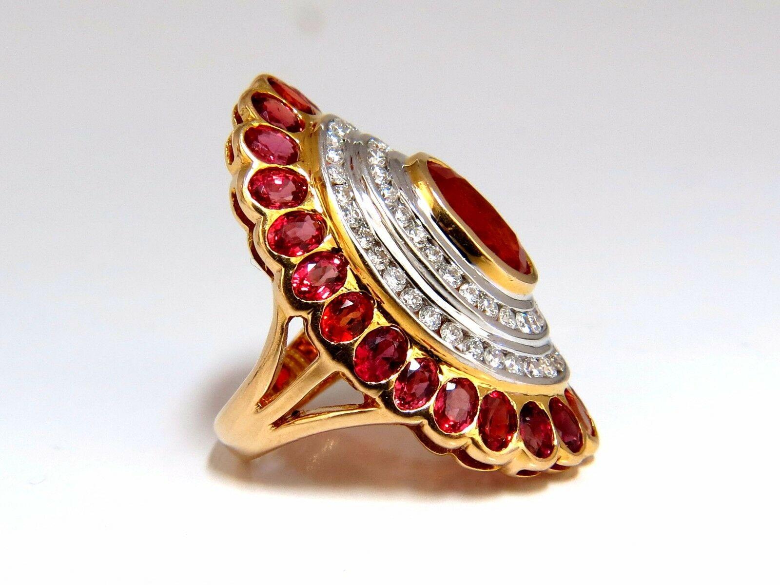 3.50ct. Natural Orange Red Spinel Diamonds ring.

 Spinel Heated,  Natural Color.

Oval cut, Clean Clarity

Brilliant sparkles from all angles

Transparent

9.8 X 7mm



Additional 10ct side Pink spinels

Natural Oval Brilliants full cuts.



2.30ct