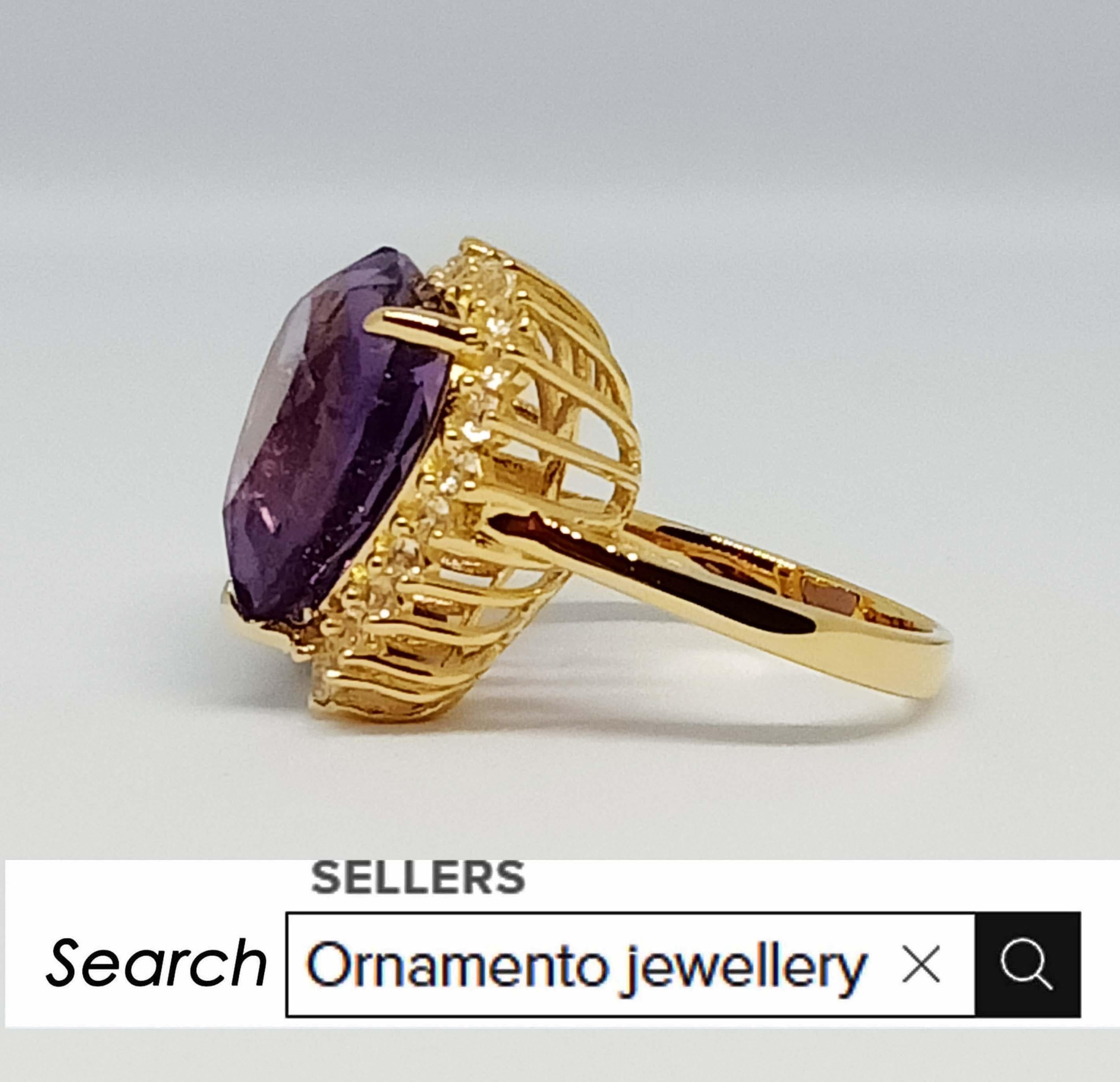Heart Cut 12.30cts Amethyst ring.Sterling Silver in 18K Gold Plated For Sale