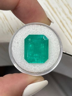 12.31 Carat 15.5x13 Bluish Green Colombian Emerald - Emerald Cut May Birthstone