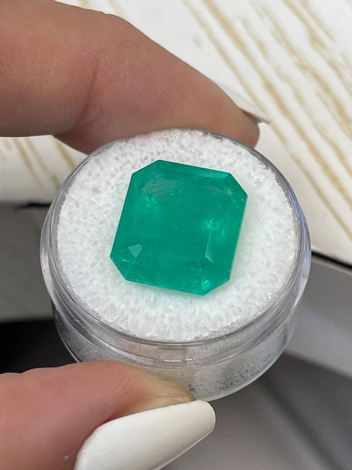 12,31 Karat 15,5x13 Blaugrüner kolumbianischer Smaragd im Smaragdschliff Mai Geburtsstein im Smaragdschliff Damen im Angebot