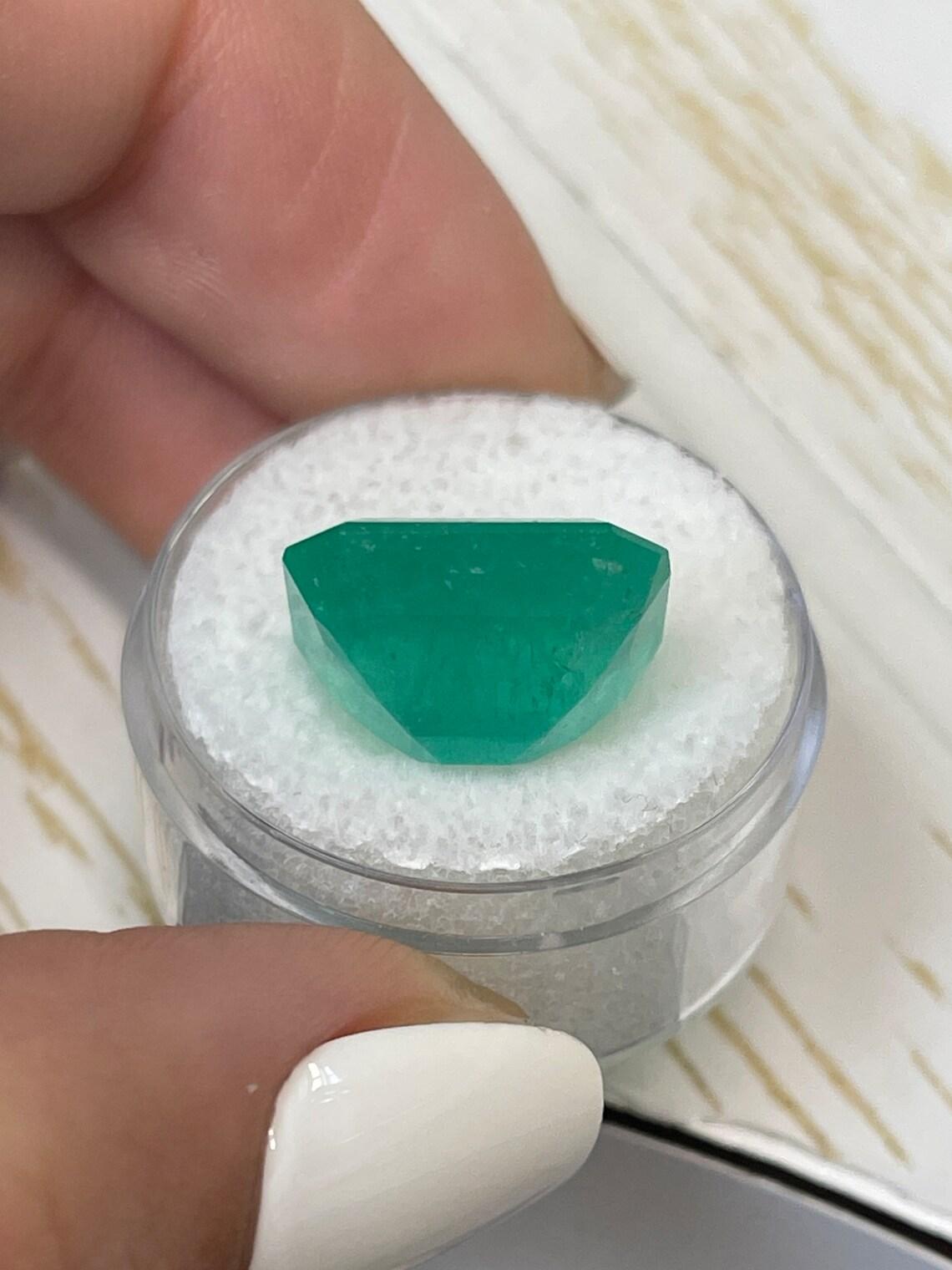 12,31 Karat 15,5x13 Blaugrüner kolumbianischer Smaragd im Smaragdschliff Mai Geburtsstein im Smaragdschliff im Angebot 1